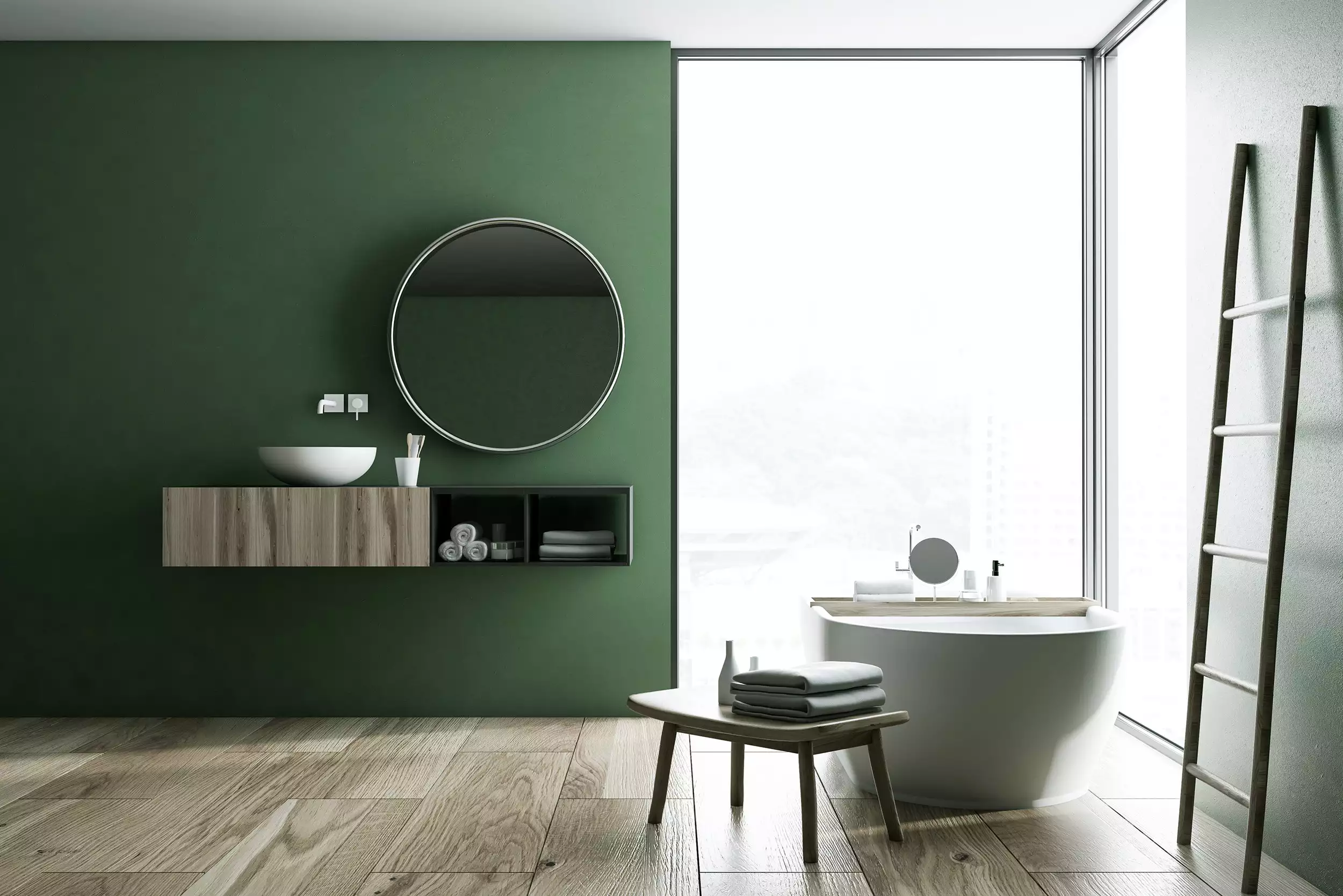 Modern Spa Bathroom with Green Wall